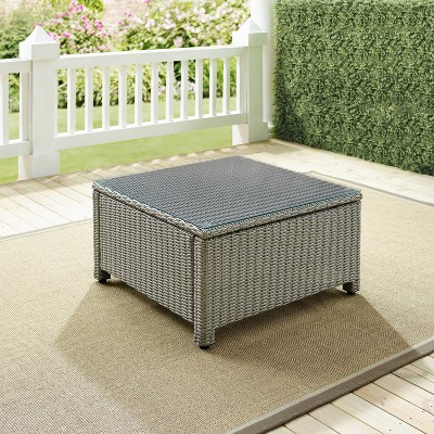 Bradenton 32" Square Gray Tempered Glass Top Outdoor Wicker Coffee Table