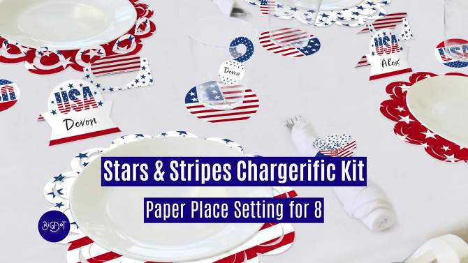Big Dot of Happiness Stars & Stripes - Patriotic Party Paper Charger and Table Decorations - Chargerific Kit - Place Setting for 8, 2 of 10, play video