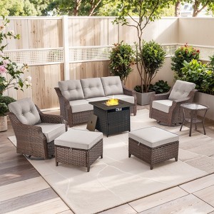 Gymojoy Outdoor Sofa Swivel Chairs with Fire Pit Table - 1 of 4