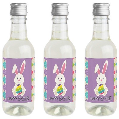 Big Dot of Happiness Hippity Hoppity - Mini Wine and Champagne Bottle Label Stickers - Easter Bunny Party Favor Gift for Women and Men - Set of 16