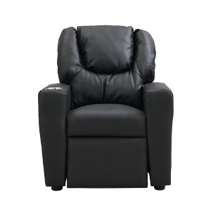 Yinvani Black PVC Child Recliner Chair with Cup Holder - 1 of 4