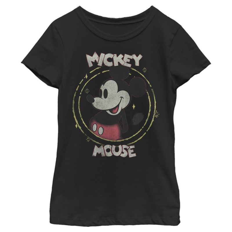 Girl's Disney Mickey Mouse Classic Circle Distressed T-Shirt, 1 of 5