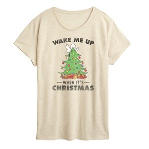 Women's - Peanuts - Snoopy Wake Me Up Christmas Short Sleeve Graphic T-Shirt - 1 of 4