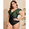 Women's Plus Size V Neck Swimwear One Piece Slimming Bathing Suit Halter Push Up Tummy Control Swimsuit - 4 of 4