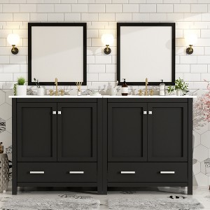 Whisen 60 in. Bathroom Vanity Set with Double Vanities, Double Ceramic Sinks, Storage Shelf and Drawers - 1 of 4