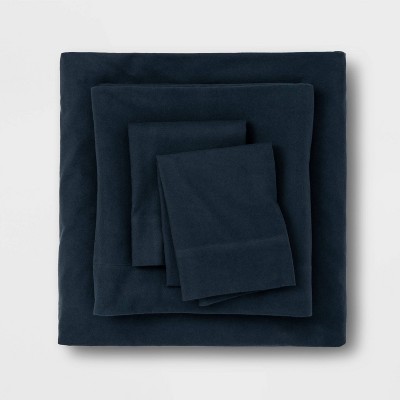 Full Solid Fall Flannel Sheet Set Dark Blue - Threshold™