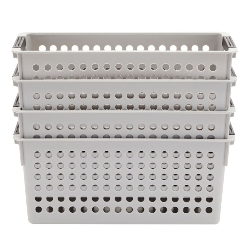 Farmlyn Creek 4 Pack Gray Plastic Storage Baskets Bins with Handles for Shelves, Closet Organizer, 4 of 8