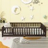 Queen Size Floor Bed for Kids, Safe Montessori Bed with Fence and Door, Low Profile Platform Bed with Guardrails, Wood Frame Bed-Baofuwish - 2 of 4