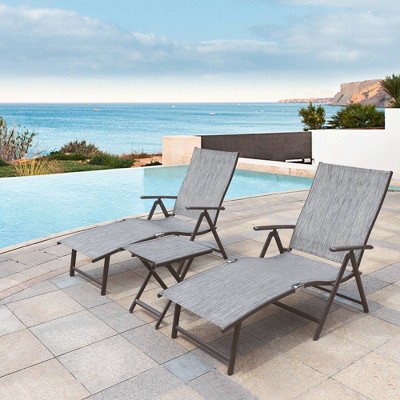 3pc Outdoor Set with Aluminum Adjustable Chaise Lounge & Table Set - Black/Gray - Crestlive Products