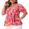 Women's Plus Size Floral Ruffle Hem Sweetheart Neck Short Sleeve Back Smocked Blouses - Agnes Orinda - 2 of 4