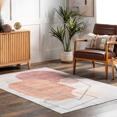 Contemporary Multicolor Abstract Machine Washable Synthetic Area Rug, 4' x 6'