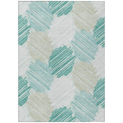 HomeRoots 5' X 8' Teal Blue Ivory And Taupe Geometric Washable Indoor Outdoor Area Rug