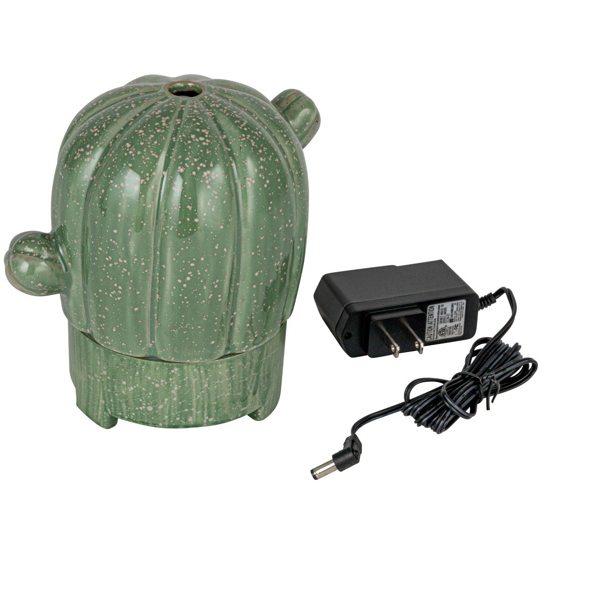 Storied Home Stoneware Cactus Oil Diffuser with Timer, Green