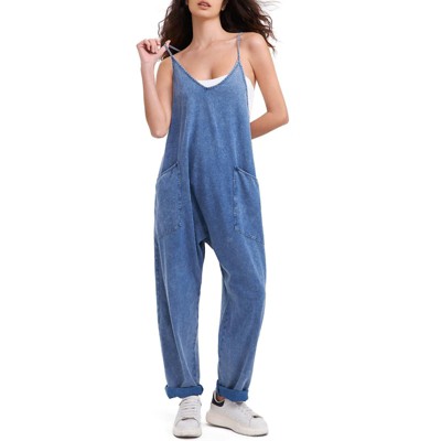 EXLURA Womens Casual Summer Jumpsuits Denim Trendy Fashion Overalls with Pockets