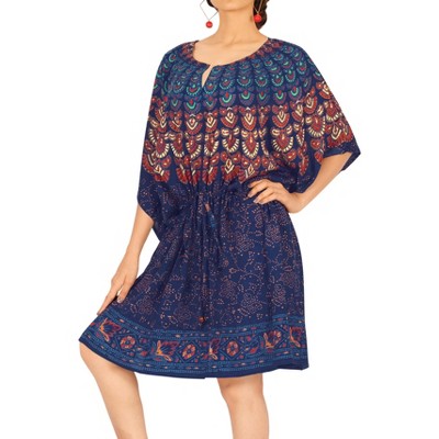 HAPPY BAY Women's Swim Cover Up Bikini Holiday Wraps 2X-3X Lapis Mandala Peacock