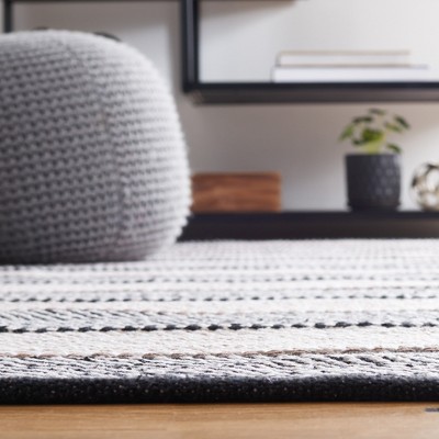 Boho-Chic Black and Ivory Striped Kilim 4'x6' Wool-Cotton Rug