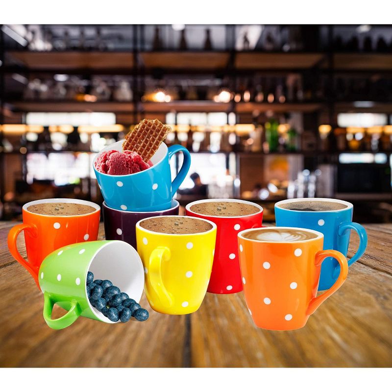 Bruntmor 16 Oz Large Ceramic Polka Dot Coffee Mug Set of 6, Multicolor, 5 of 7