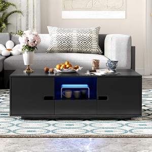 ORRD Modern Glossy LED Coffee Table with Storage, 16-Color Lighting, Rectangle Center Table for Living Room - 1 of 4