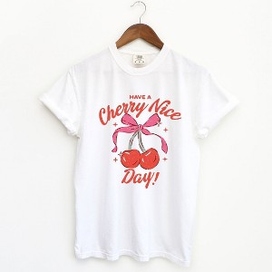 Simply Sage Market Women's Coquette Cherry Nice Day Short Sleeve Garment Dyed Tee - 1 of 4
