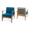 Outdoor Acacia Wood Club Chairs Set Of 2,Fabric Upholstered Armrests Chair,Slat Panel Backrest Accent Chair For Patio Garden-Coolbibila - 2 of 4