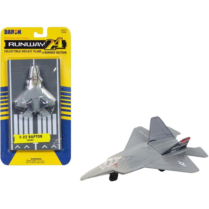 Lockheed Martin F-22 Raptor Stealth Aircraft Gray "US Air Force YF-22" w/Runway Section Diecast Model Airplane by Runway24, 1 of 5