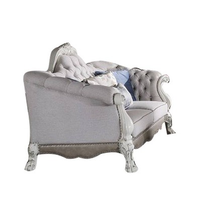 Bone White Tufted Leather Loveseat with Nailhead Trim