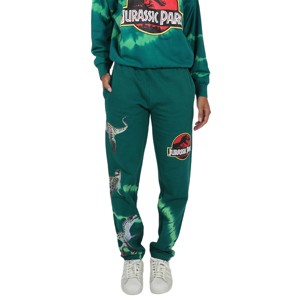 Jurassic Park Puff Print Logo & Velociraptors Adult Green Tie-Dye Sweatpants - 1 of 4