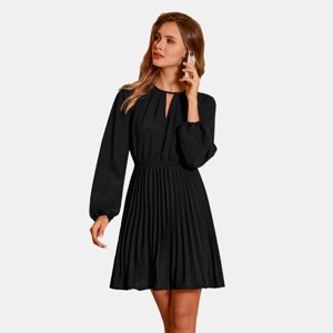 Women's Elegant Black Pleated Chiffon Dress with Keyhole Neckline - Cupshe - 1 of 4