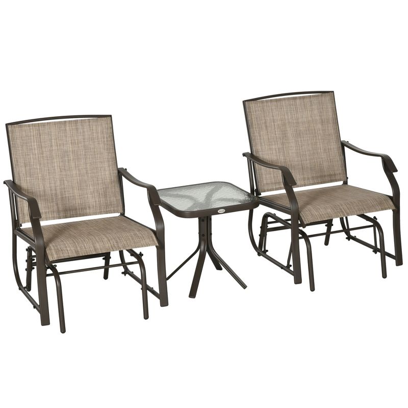 Outsunny 3 Pcs Outdoor Gliders Set Bistro Set with Glass Top Table for Patio, Garden, Backyard, Lawn, 4 of 7