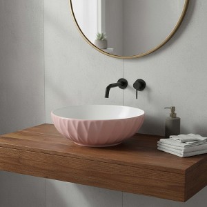 16" Round Ceramic Vessel Bathroom Sink – Modern Textured Bowl Design - 1 of 4