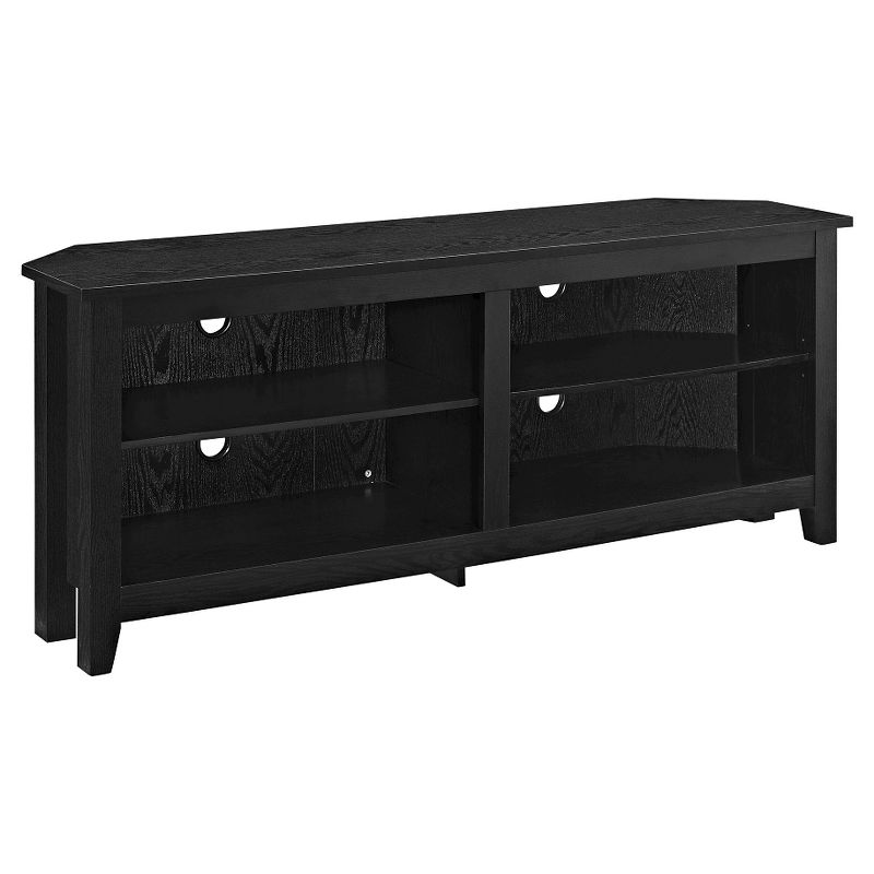 Transitional 4 Cubby Wood Open Storage Corner TV Stand for TVs up to 65" - Saracina Home, 1 of 11