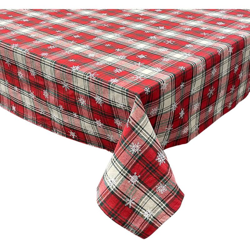 KOVOT Tablecloth Winter White Snowflakes on Green and Red Plaid 100% Cotton Table Cover for Christmas, Winter & Holiday's, 5 of 7