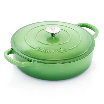 Crock-Pot Artisan 5 Quart Enameled Cast Iron Braiser Pan with Self Basting Lid in Green