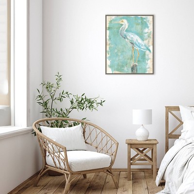 Large Turquoise and White Framed Canvas Egret Print