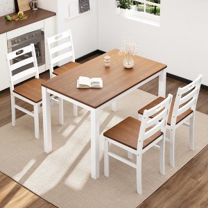 Captiva Designs 5 Pieces Dining Set with Solid Premium Rubberwood Rectangular Table & 4 Comfortable Chairs - 1 of 4