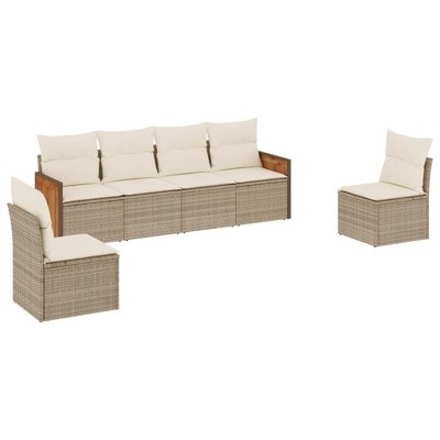 vidaXL 6 Piece Patio Sofa Set with Cushions Poly Rattan - Beige and Cream Without Table