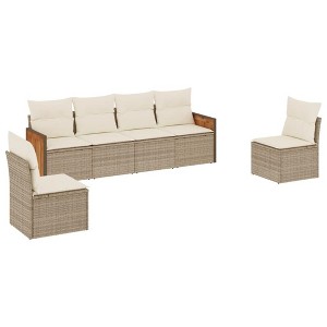 vidaXL 6 Piece Patio Sofa Set with Cushions Poly Rattan - Beige and Cream Without Table - 1 of 4