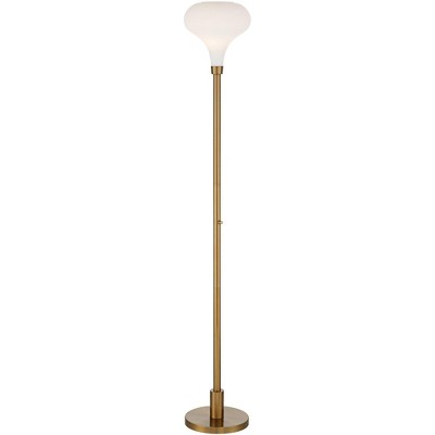 Possini Euro Design Modern Industrial Torchiere Floor Lamp 71" Tall Warm Antique Gold Opal Glass Shade Living Room Reading House Bedroom