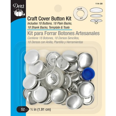 Dritz 3/4" Set of 18 Craft Cover Button Kit with Tools Nickel: Metal Sewing Fasteners, Silver Button Covers