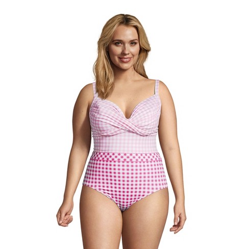 Lands' End Draper James X Lands' End Women's Plus Size Tummy Control  Chlorine Resistant Wrap One Piece Swimsuit - 22w - Hot Pink Gingham Mix :  Target