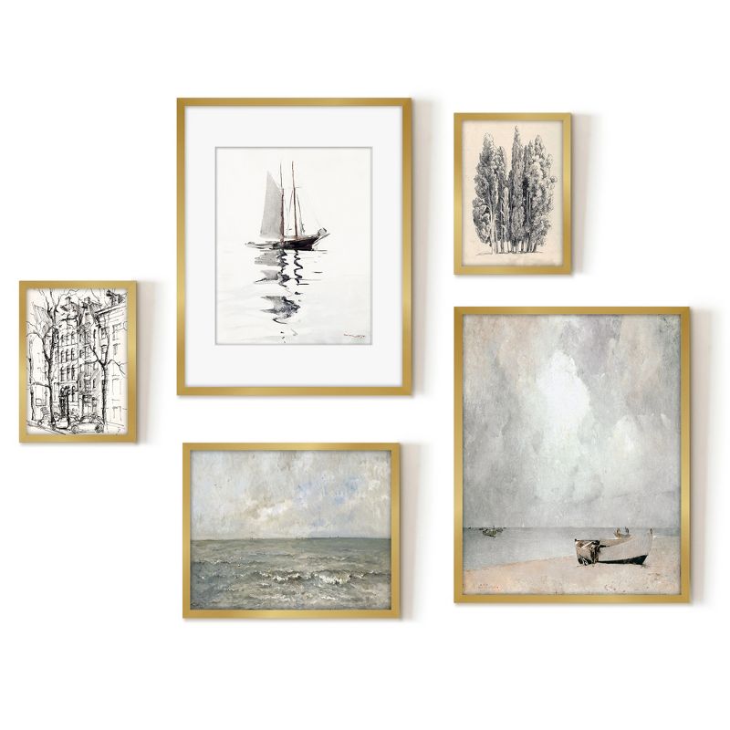 Americanflat Botanical Coastal 5 Piece Vintage Gallery Wall Art Set - The South Strand Emil Carlsen, Twomasted Schooner With Winslow By Maple + Oak, 1 of 6