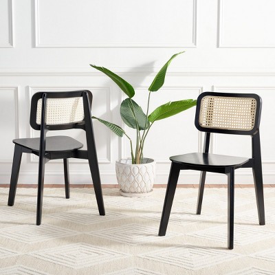 Black and Natural Cane Woven Dining Chair Set