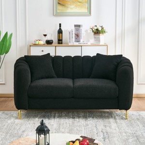 Modern Loveseat Sofa, 2-Seater Couch with Gold Metal Legs, Teddy Fabric Deep Seat Sofa for Apartment or Living Room - Cuddlewood - 1 of 4