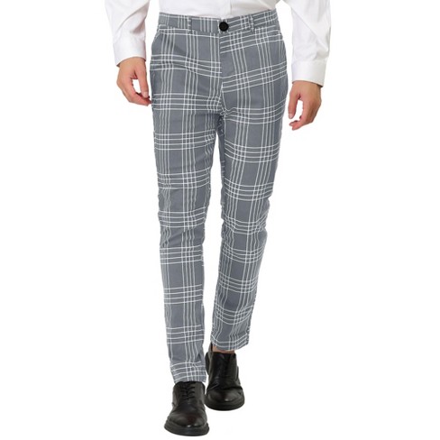 Lars Amadeus Men's Dress Plaid Pants Formal Slim Fit Printed Business  Checked Trousers Gray 34