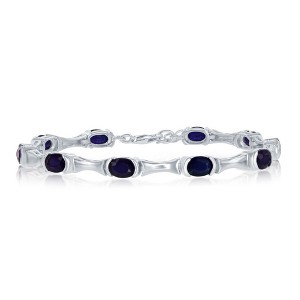 Simona Sterling Silver, 7x5mm Oval, Gem Tennis Bracelet, 10.5cttw Diffusion Sapphire - Blue - 7 Inch - 1 of 2