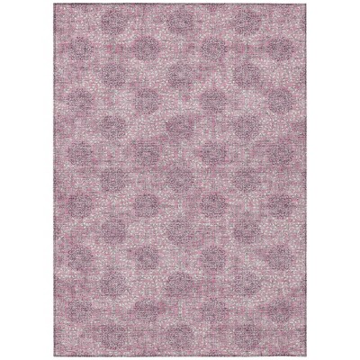 HomeRoots 9' X 12' Pink And Eggplant Damask Washable Indoor Outdoor Area Rug