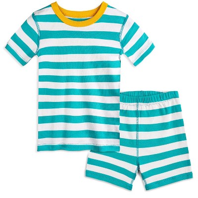 Mightly Kids' Fair Trade 100% Organic Cotton Tight Fit Shorite Pajamas Set (Teal Stripe, 7)