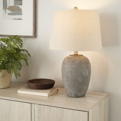 23" Earth Brown Ceramic Urn Table Lamp with Beige Shade
