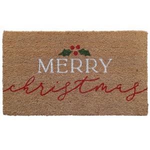 Merry Christmas Mistletoe Coir Doormat Red - 1 of 4