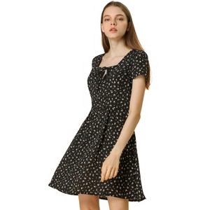 Allegra K Women's Printed Summer Casual Square Neck Short Sleeve Fit and Flare Dress - 1 of 4